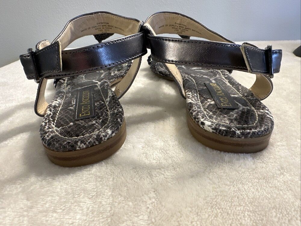 Enzo Angiolini Metallic Gray Leather Womens Strappy Sandal Size 8.5 Thong - Picture 5 of 10